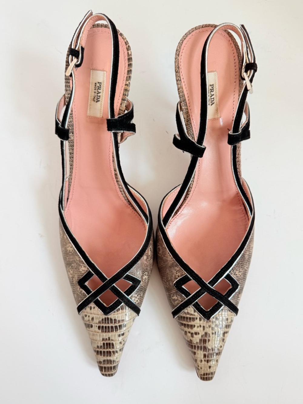 Vintage Prada Snakeskin Suede leather trim Slingback pointed toe Heels EU 40.5 - Picture 3 of 10